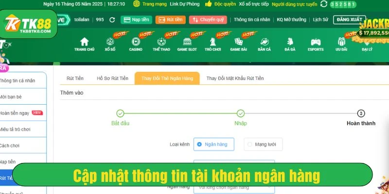 Cập nhật thông tin tài khoản ngân hàng