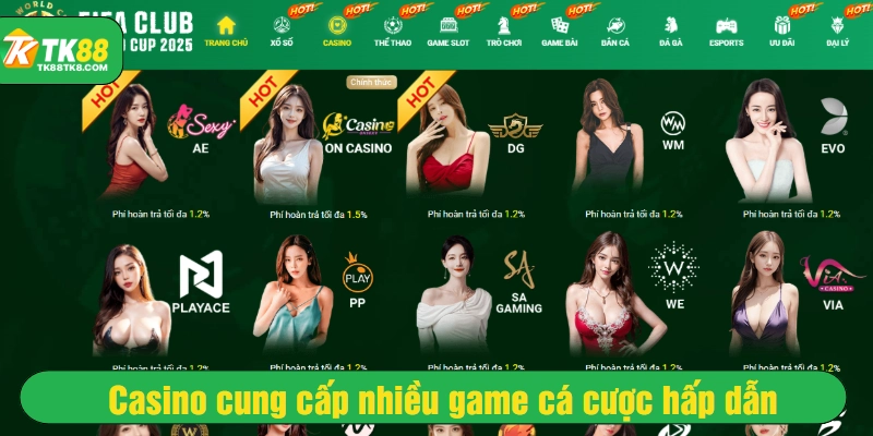 Casino cung cấp nhiều game cá cược hấp dẫn