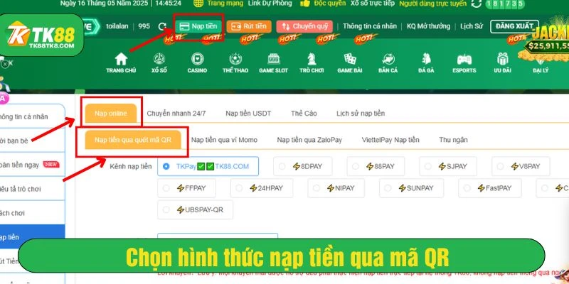 Chọn chuyển tiền bằng mã QR