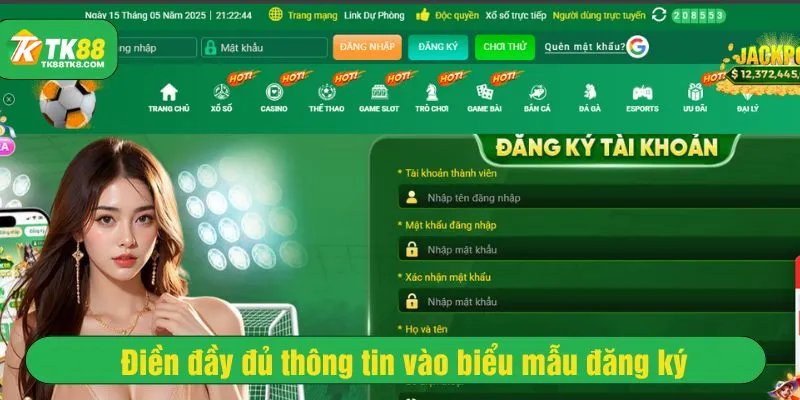 Điền thông tin đăng ký TK88 theo biểu mẫu