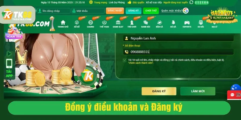 Đồng ý với điều khoản và nhấn vào đăng ký