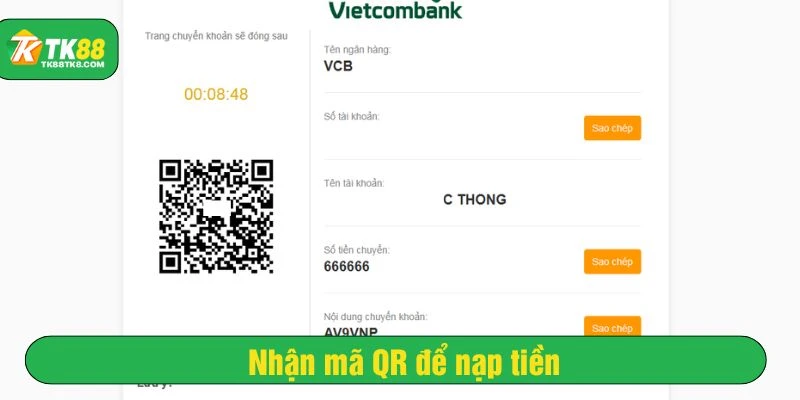 Hệ thống gửi mã QR để chuyển khoản