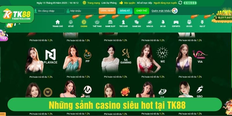 Sòng bài casino tại TK88 tích hợp nhiều sảnh chơi nổi tiếng