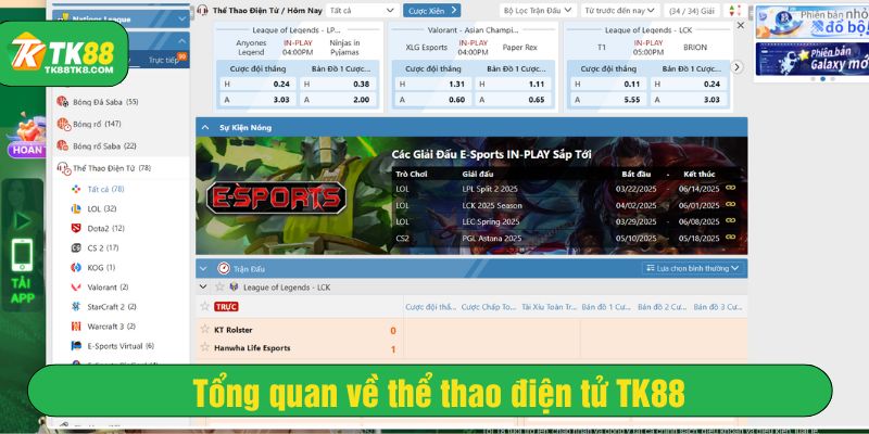 Sảnh thể thao điện tử TK88 được thiết kế với giao diện hiện đại