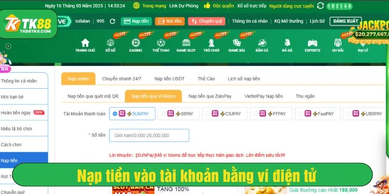 Sử dụng ví điện tử momo, zalopay hoặc viettelpay