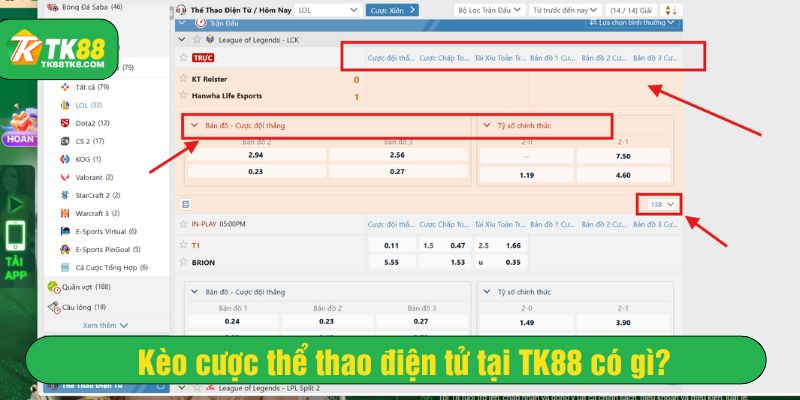 Tỷ lệ kèo eSports tại TK88 cập nhật nhanh và đa dạng