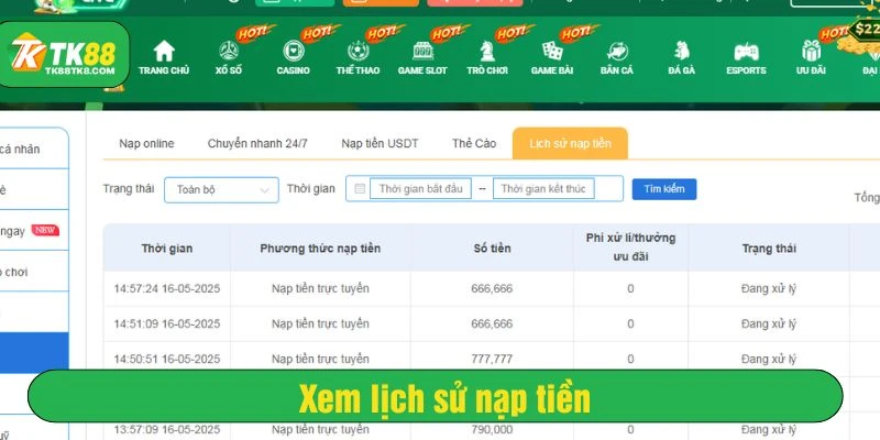 Xem lịch sử chuyển khoản